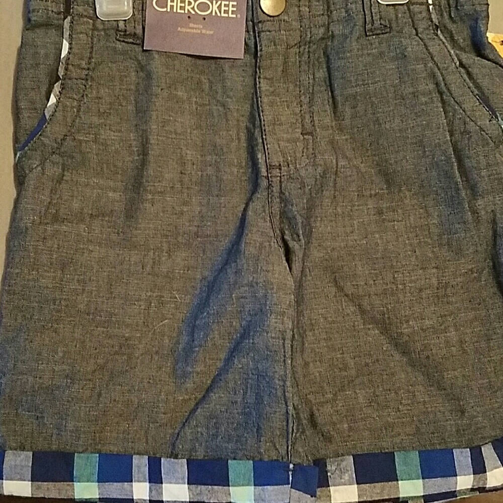 Denim shorts with plaid trim, never worn